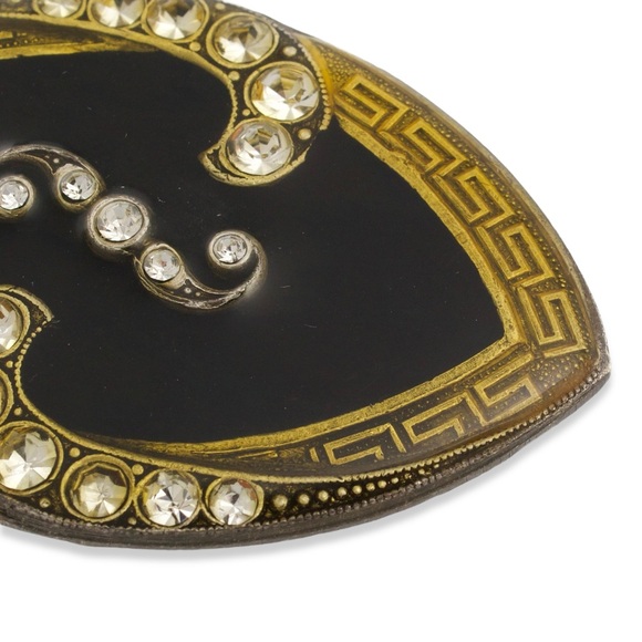 Vintage Catherine Popesco France Brooch Pin Black Enamel Rhinestone Greek Key - Picture 2 of 6